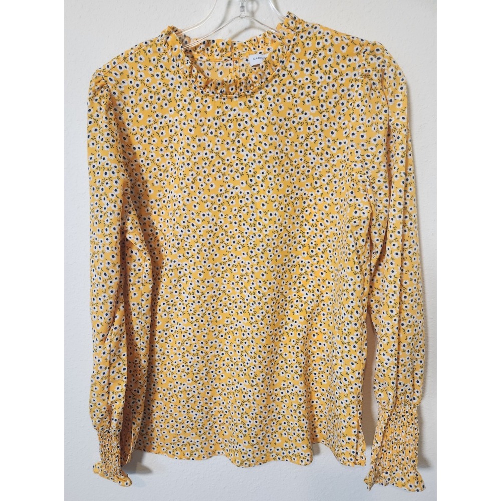 NWT Carolina Belle Floral Blouse Yellow Daisies‎ Bishop Sleeves Prairie Girl Med
